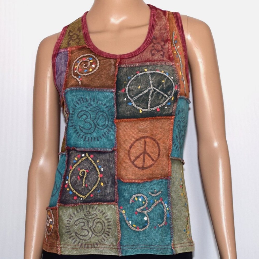 SHOP THERAPY Multicolor Embroidered Cotton Tank Top Size M/L